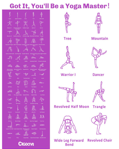 Instructional Travel Yoga Mat with 75 Poses & Exercises - Non-slip Exercise Mat for Home Workout, Includes Carrying Bag - Perfect for Beginners, 68"x24"x0.25"