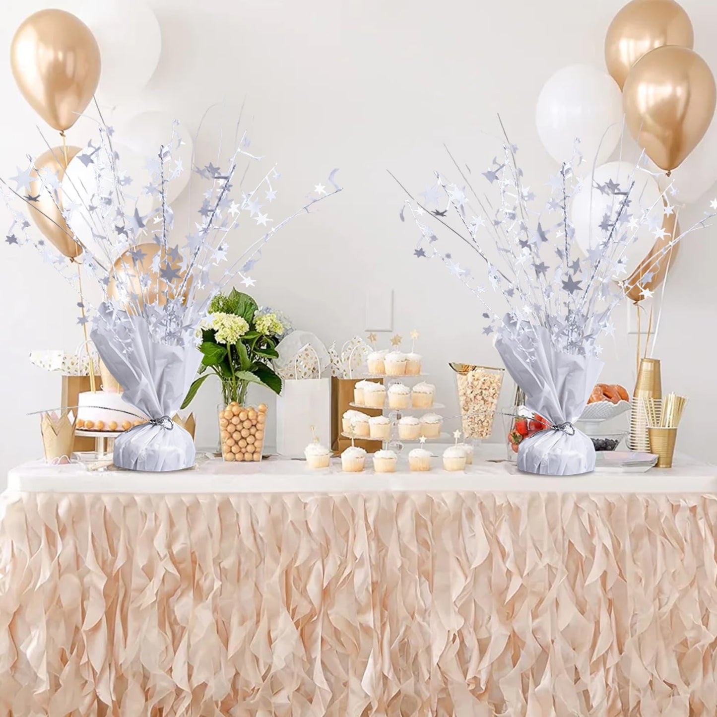 6 Pack Metallic Foil Spray Centerpiece Star Table Decoration Burst Table Centerpieces for Birthday Wedding Anniversary Graduation Holiday Party Supplies Decor (White)