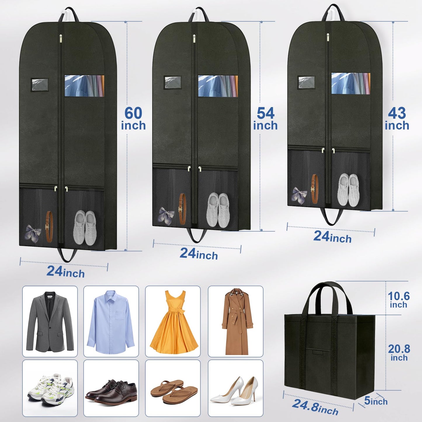 Business Travel Garment Bag, Suit Bags for Men for Sales Professional, Foldable Suit Carrier with Shoe Compartment, Clear Window, Handle, Zipper, Wrinkle Free Suit Bag for Flights, Office, Hotels