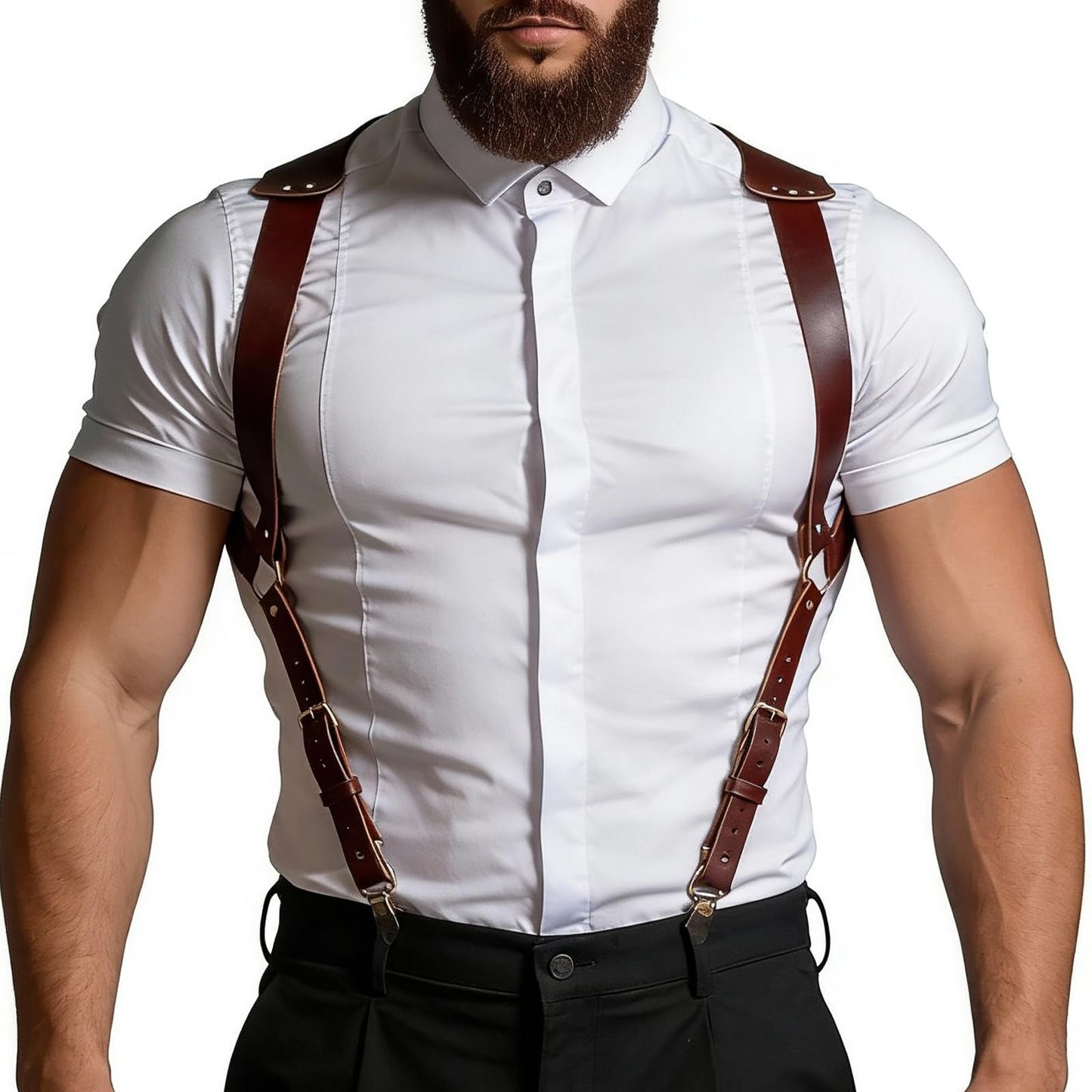 Dicosky PU Leather Suspenders for Men,Vintage Adjustable Buckle,Renaissance&BDSM Harness Style Heavy Duty for Role Play Wedding Groomsmen