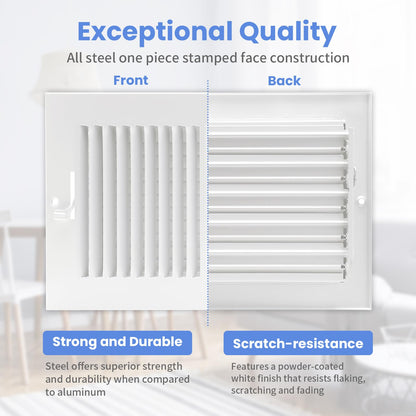 12 x 8 Inch [Duct Opening] Air Vent Covers for Wall or Ceiling - High Airflow 2 Way Steel Ventilation - Adjustable Wall/Ceiling Register, 13-3/4 Inch x 9-3/4 Inch [Overall Dimensions]