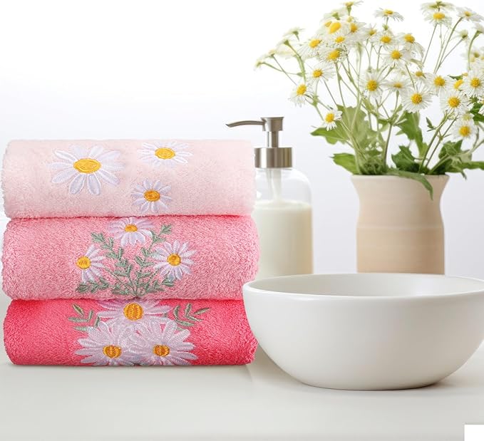 Daisy Floral Hand Towels Farmhouse Pink Daisy Bathroom Decor 14x29 Inch