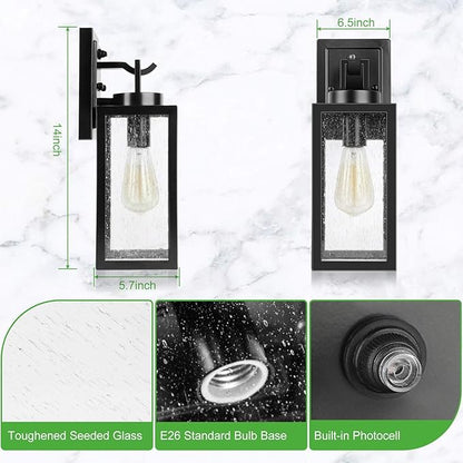 2-Pack 14'' Dusk to Dawn Outdoor Wall Light Fixtures, Exterior Lighting Fixtures Wall Mount, Waterproof Porch Lights Outdoor Wall Sconces Lanterns, Black Outside Lights for House Front Door Garage