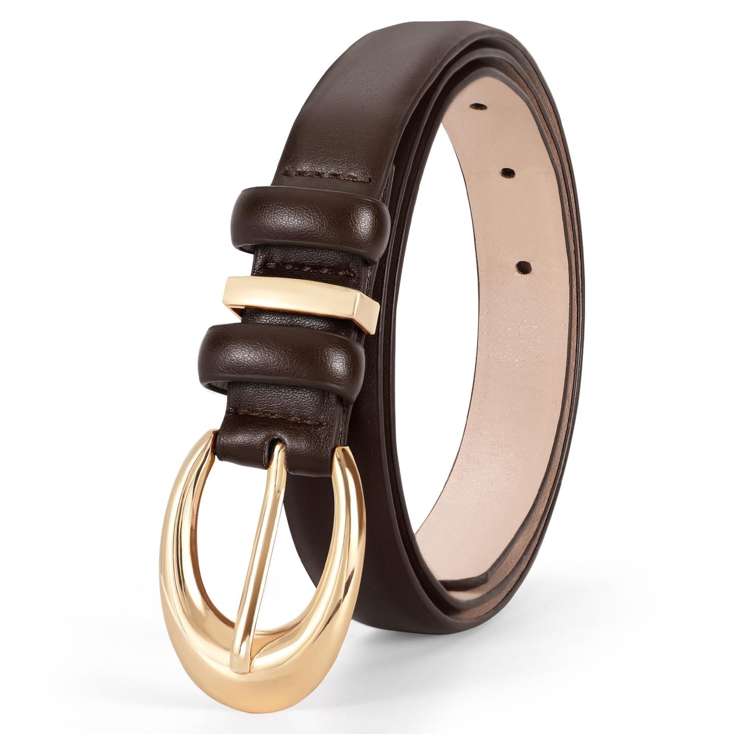 TRIWORKS Women Leather Belt for Jeans Pants Fashion Ladies Skinny Faux Leather Dress belt with Gold Buckle