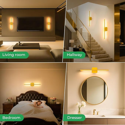 1 Pack 10000mAh Detachable Battery Operated Wall Sconce, 360°Rotate Wireless Wall Light,3000-6500K Dimmable, Rechargeable Wall Lamp for Bedroom, Living Room, 28.3 Inch Gold