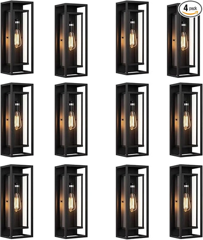 12 Pack 18 inches Outdoor Wall Lantern Light Fixture, Large Black Exterior Waterproof Wall Sconce, Anti-Rust Mount Porch Light with Clear Glass,E26 Socket