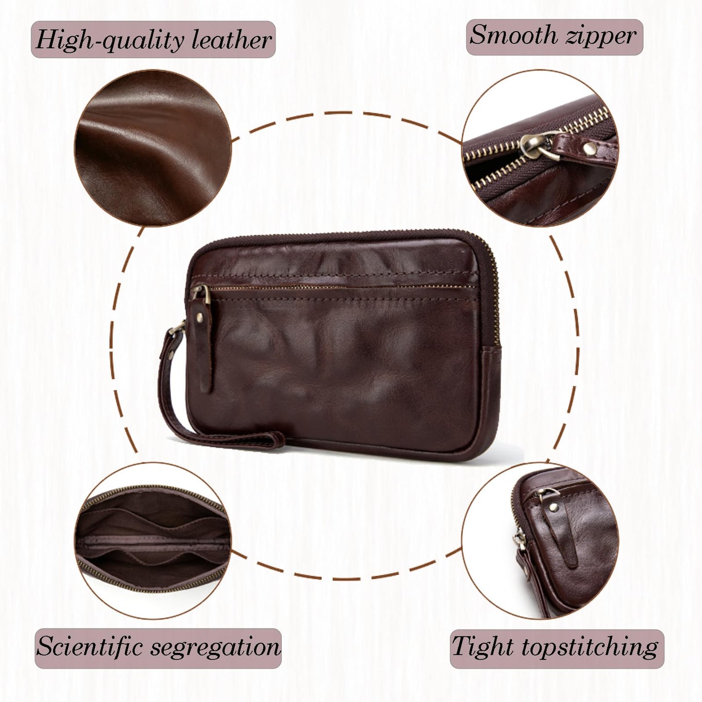 ZOVYRON Genuine Leather Wristlet Wallet for Women - Wristlet Clutch Purse Cell Phone Wallet Handbag with Wrist Strap (Coffee)
