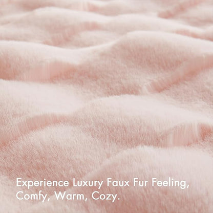Madison Park Luxuriously Cozy Soft Long Faux Fur Basketweave Blanket, Reversible Soft & Snuggly Velvet Throw, Lightweight, Breathable, All Season, Trendy Room Décor, 50x60, Pink
