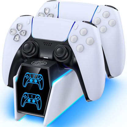PS5 Controller Charger Station Compatible with PlayStation 5 Faceplates Edge & Dual Controller, 9 Lightings PS5 Accessories Charging Station, PS 5 Dock Stand with LED Indicator & On-off Switch & Cable