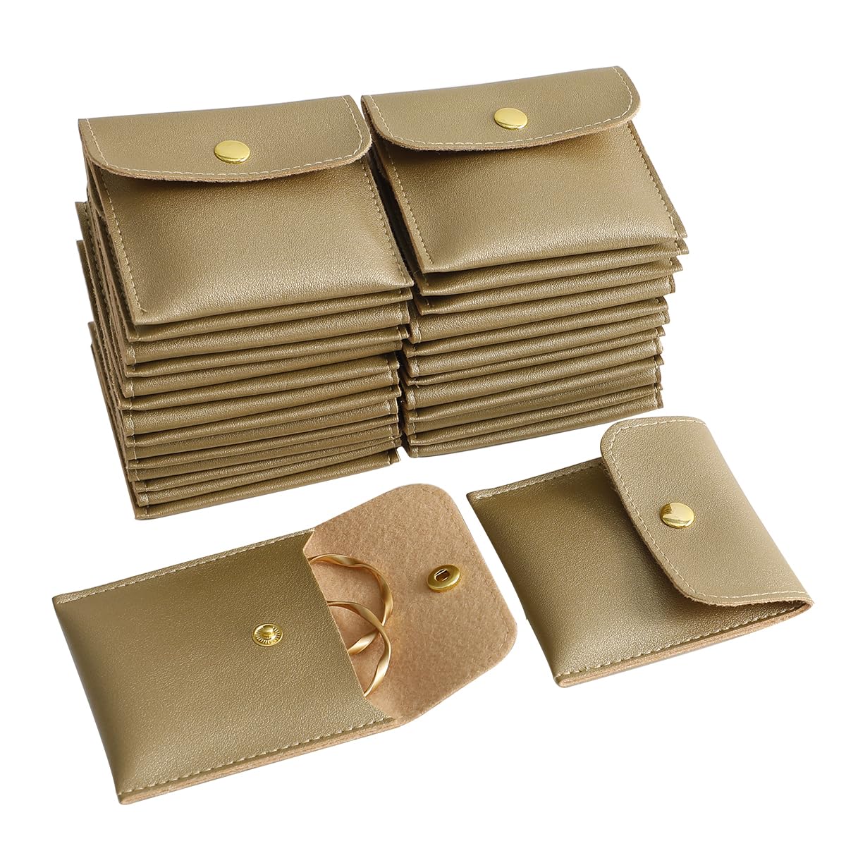 40pcs PU Leather Small Bags for Jewelry 8 x 8cm Snap Button Jewelry Packaging Bag Gold Luxury Small Favor Bags Jewelry Gift Bags for Earrings Necklaces Bracelet Ring