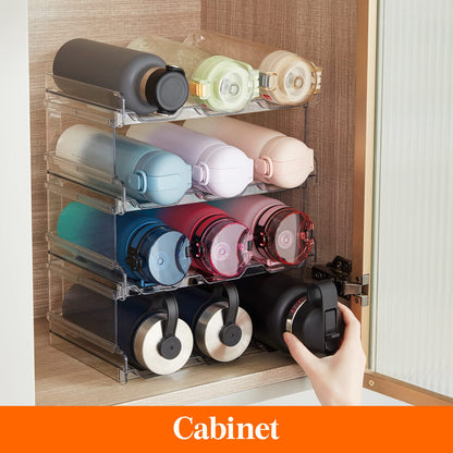 Lifewit Stackable Water Bottle Organizer for Cabinet, Plastic Bottle Holder Fits Bottles & Tumblers up to 3.8" Diameter, Pantry, Countertop & Fridge, Holds 6 Bottles