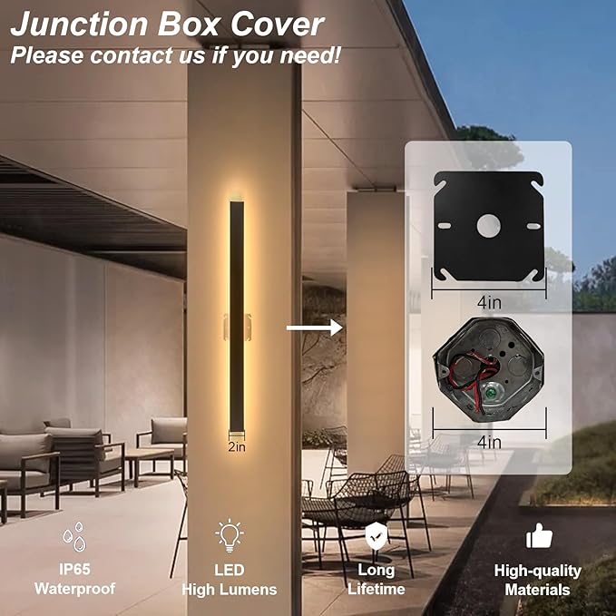 92in Outdoor Wall Lights, Modern Exterior Light Fixtures Wall Mount, Black Porch Lights Sconce 3000K, Long LED Linear Wall Lamp Outside Lighting for Front Door
