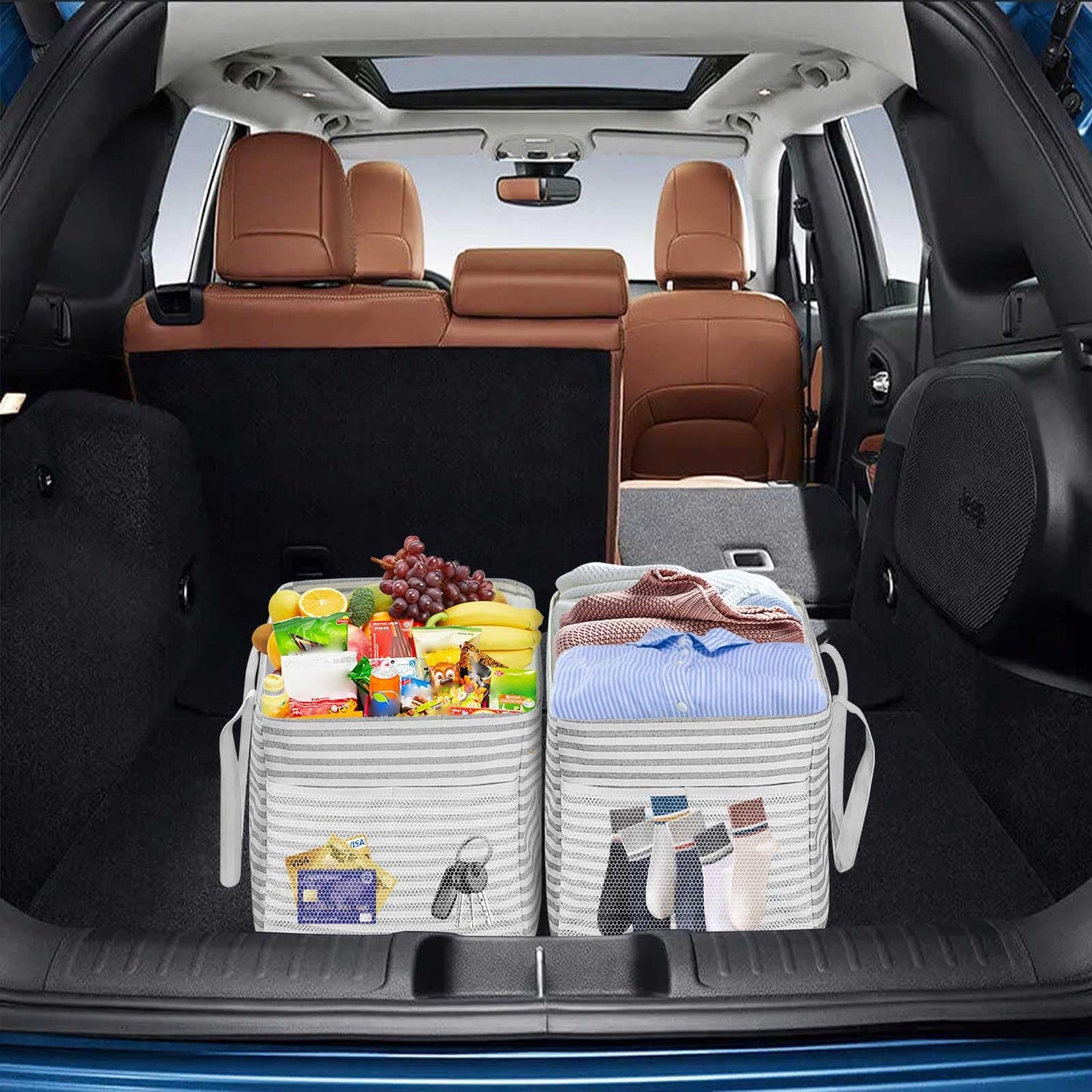 LHZK Standing Extra Large Utility Tote Bag with Metal Wire Frame and the Sides Rinforced, Extra Large Tote Bag with Handle, Reusable Grocery Bags Foldable, Beach Bag, Car Tote (Gray)