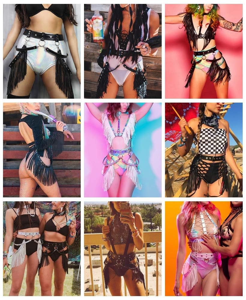 Sexy Leather Waist Belt Tassel Punk Harness Vintage PU Leather Waistband Belt Rocker Dance Performance Costume (Pink)