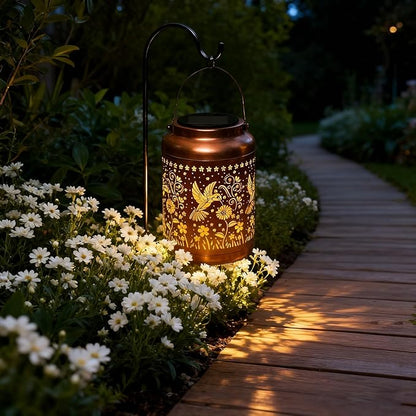 2 Pack Solar Lanterns Outdoor Garden Decor- Solar Lights Waterproof Hummingbird Decorative Gifts for Women Mom Grandma Hanging Metal Lights Gardening Gift for Outside for Yard, Patio, Backyard, Farm