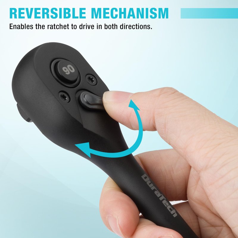 DURATECH 1/2-Inch Drive Ratchet, 90-Tooth Quick-Release Ratchet Wrench, Reversible, Cr-V Made, 4° Swing, Manganese Phosphate Black Finish, Gifts for Men Gifts for Women