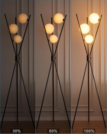 Lightdot 60IN Dimmable Black Tripod Floor Lamp Mid Century Standing Lamps with 3Pcs 3000K G9 Bulbs Globe Eye Care&Stable Base Modern Tall Lamp for Living Room Bedroom Office