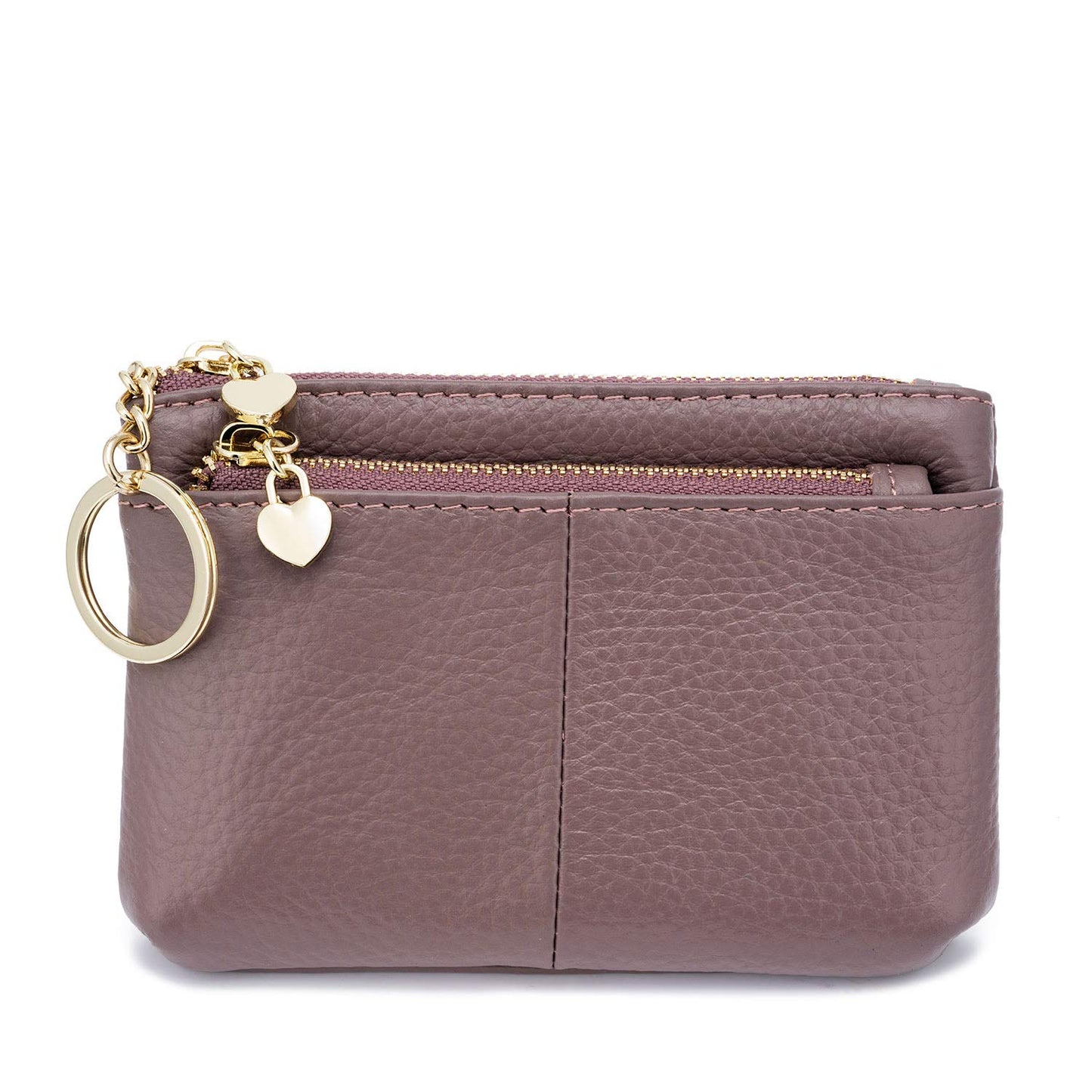 ZOOEASS Coin Purse Women Genuine Leather Zip Mini Purse With Key Ring Triple Zipper Card Holder Wallet (Purple)