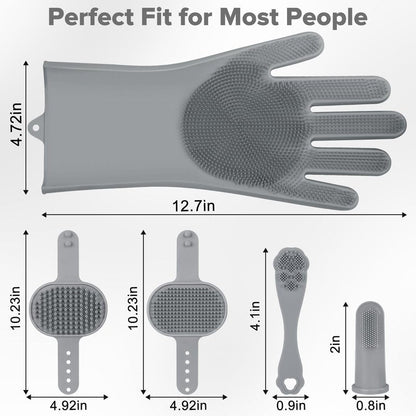 Augwind 6PCS Pet Grooming Kit for Dogs, Cats and Horses | Dog Washing Gloves | Cleanroom Gloves | Dog Bath Brush | Dog Bath Gloves | Dog Shampoo Brush | Dog Bath Supplies (Grey)