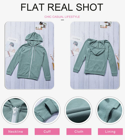 Dokotoo Women's Fall Solid Full Zip Up Hoodie Long Sleeve Oversized Hooded Ladies Sweatshirts Pockets Jacket Coat for Women Teen Girls 2024 Fashion Casual Sky Blue X-Large