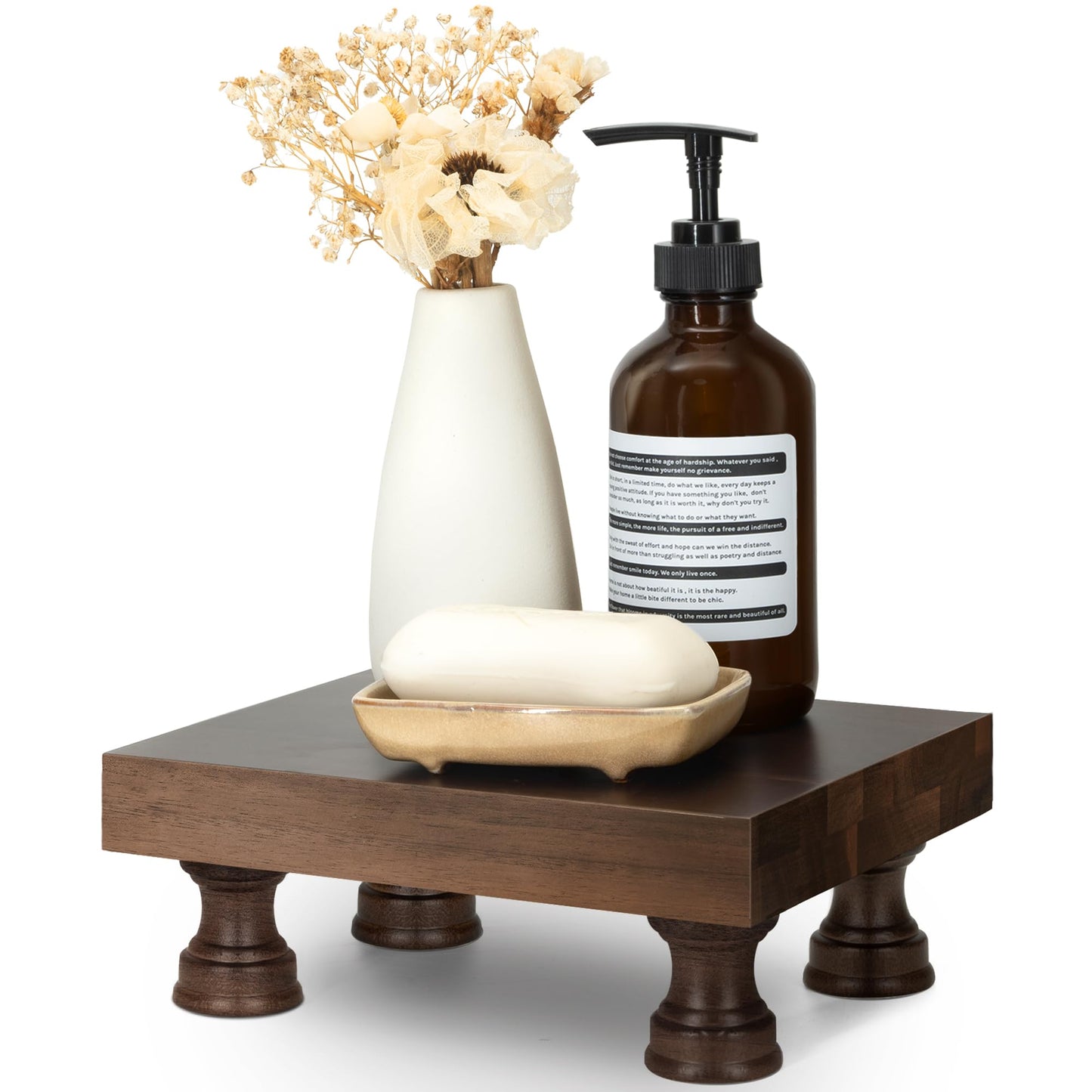 EOSAHR Decorative Display Risers for Farmhouse Decor - Acacia Wood Risers Display Stands for Bathroom Counter Organizer & Kitchen Sink Organizer (Brown Acacia Wood)