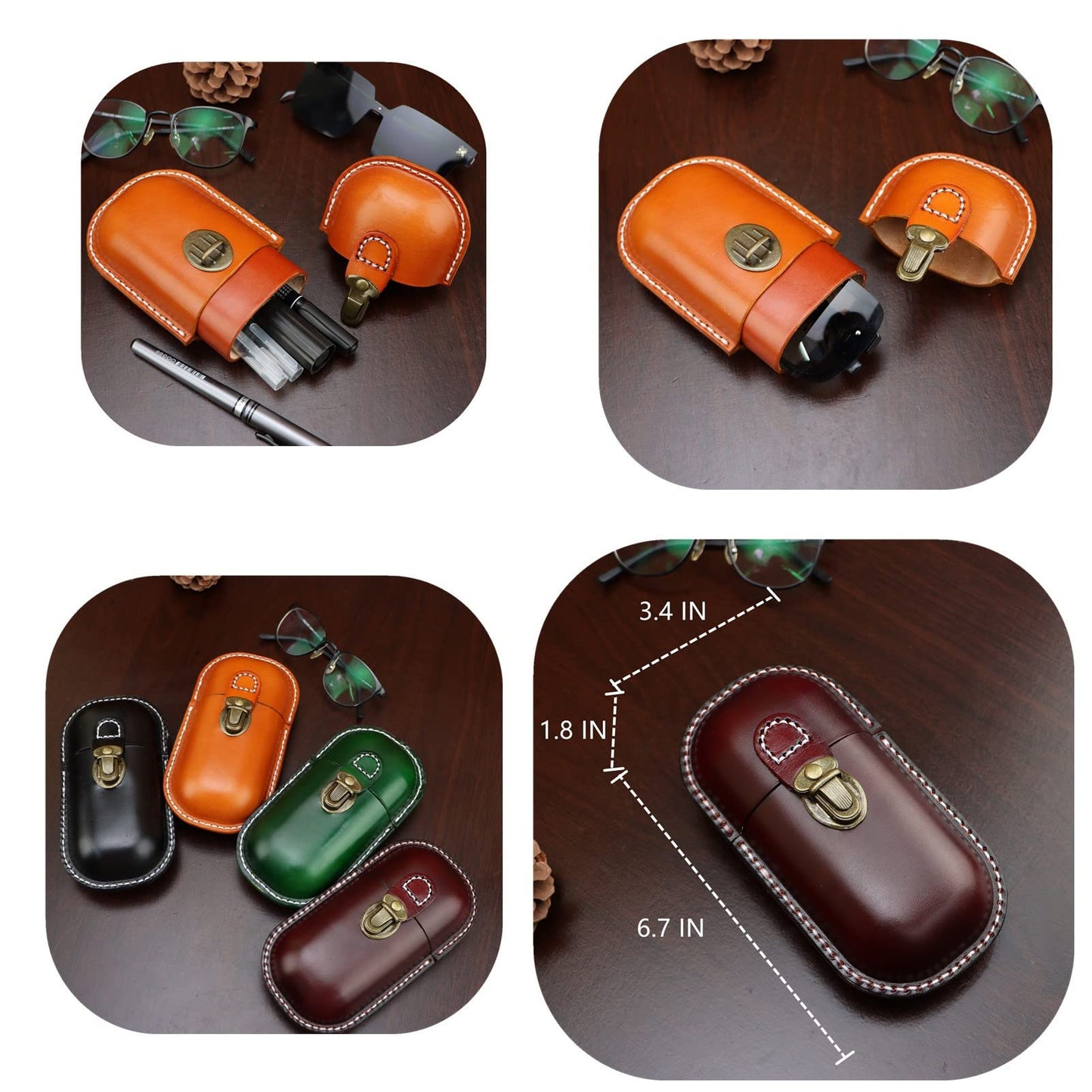 Fanyixuan Leather Eyeglass Case Hard Shell Retro Men And Women Sunglasses Nearsighted Glasses Locking clasp Protection Box (Crimson)