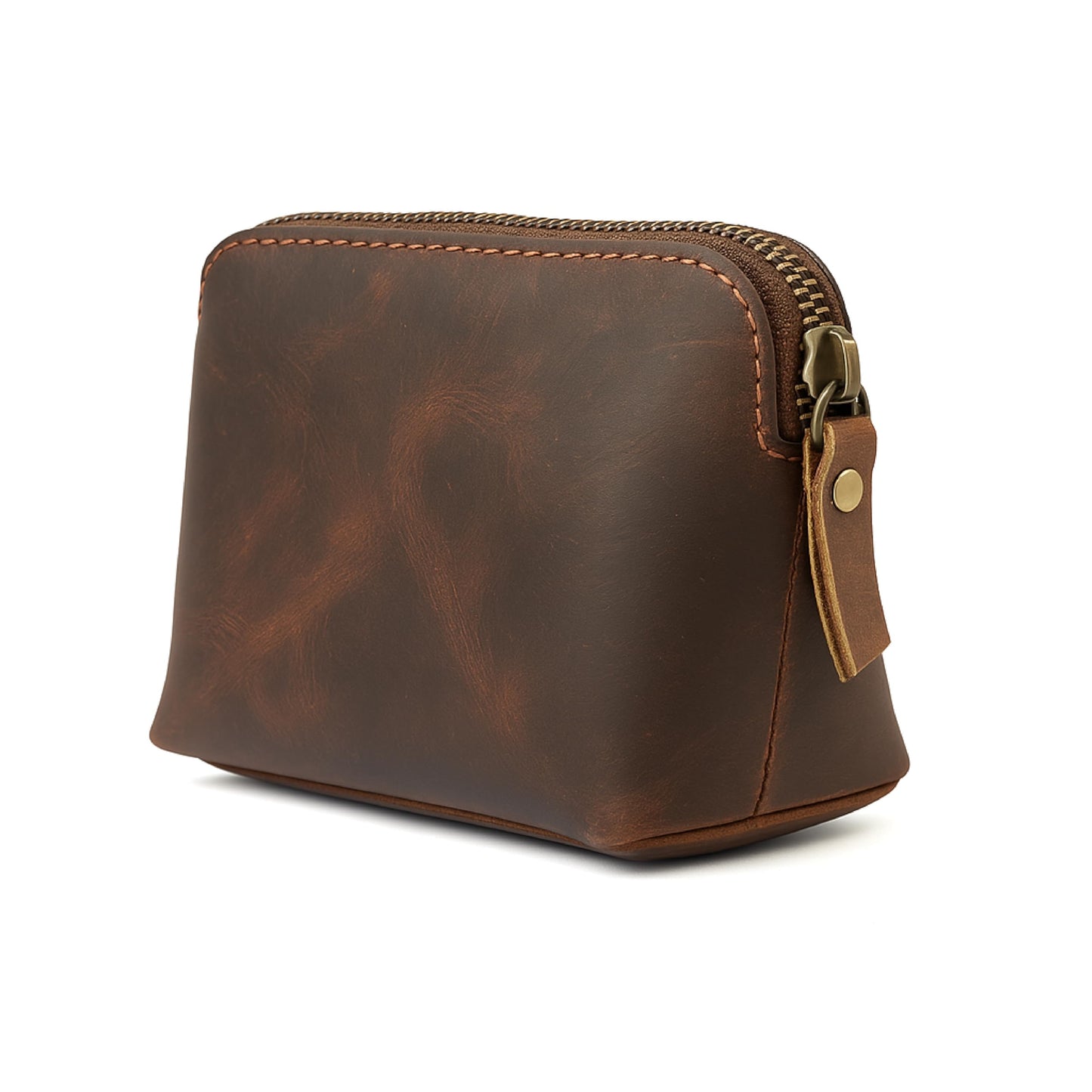 TheAntiq Full Grain Leather Cosmetic Bag – Zippered Makeup Pouch for Women, Small Travel Toiletry & Organizer Pouch for Purse, Premium Handmade Leather (5 × 4 × 2.5 in)