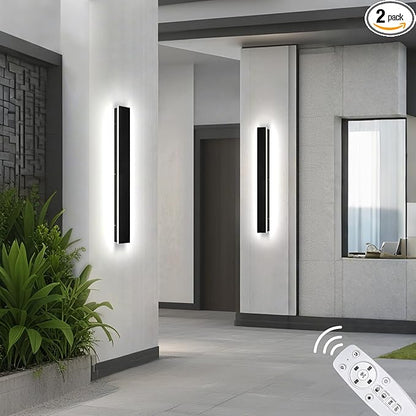 Modern Outdoor Wall Lights 2 Pcs 39 inch 2700K-6500K Dimmable Outdoor Wall Sconce Long Wall Light with Remote IP65 Waterproof Exterior Linear Wall Lighting for Garage House
