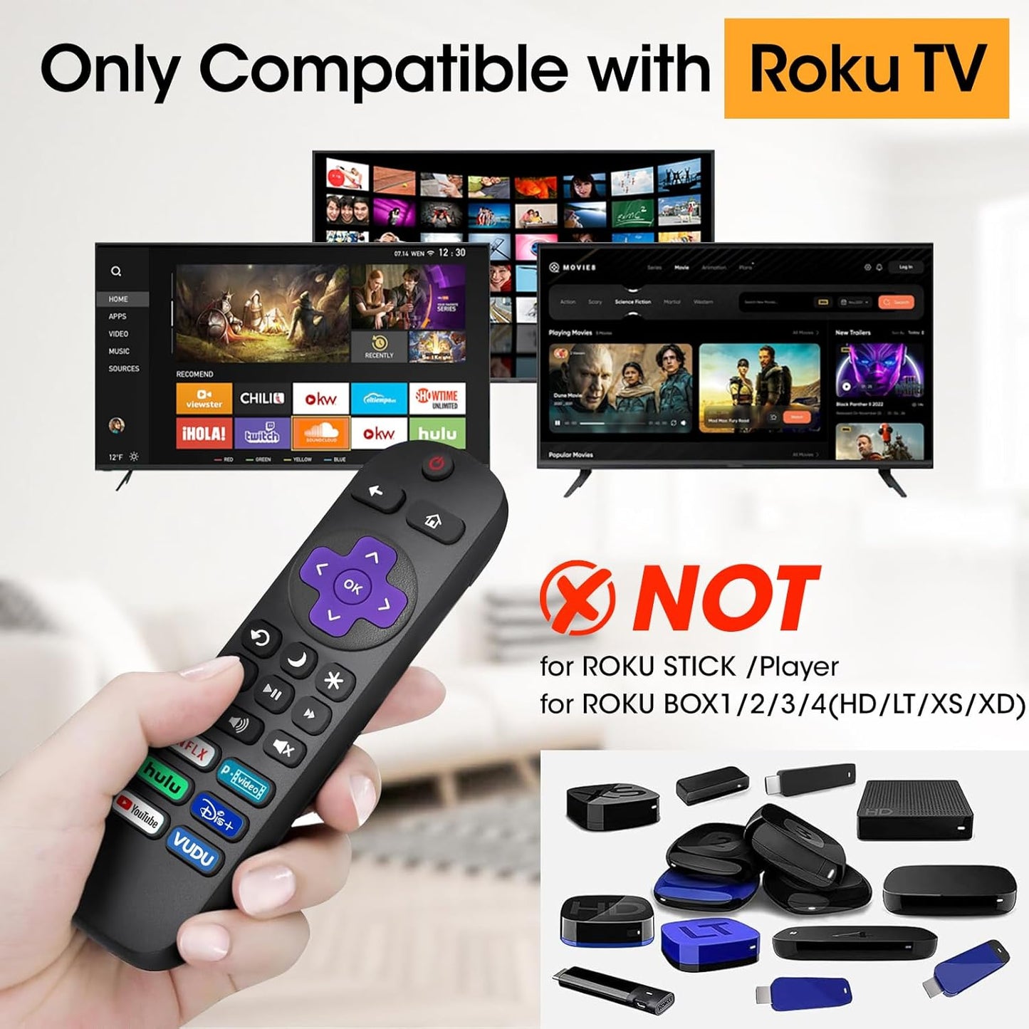 3 Pack Replacement Remote Control for Roku TV - Compatible With TCL, Hisense, Onn, Sharp, Philips (Not for Stick, Box or Speaker)