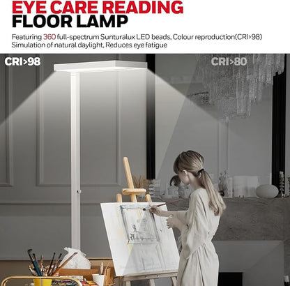 Honeywell 10400LM LED Floor Lamp, 02E Pro Sunturalux Eye-Caring Reading Standing Light, 100W Modern Natural Daylight 4000K Dimmable 77" Tall Floor Lamps for Living Room Kids Study Home Office