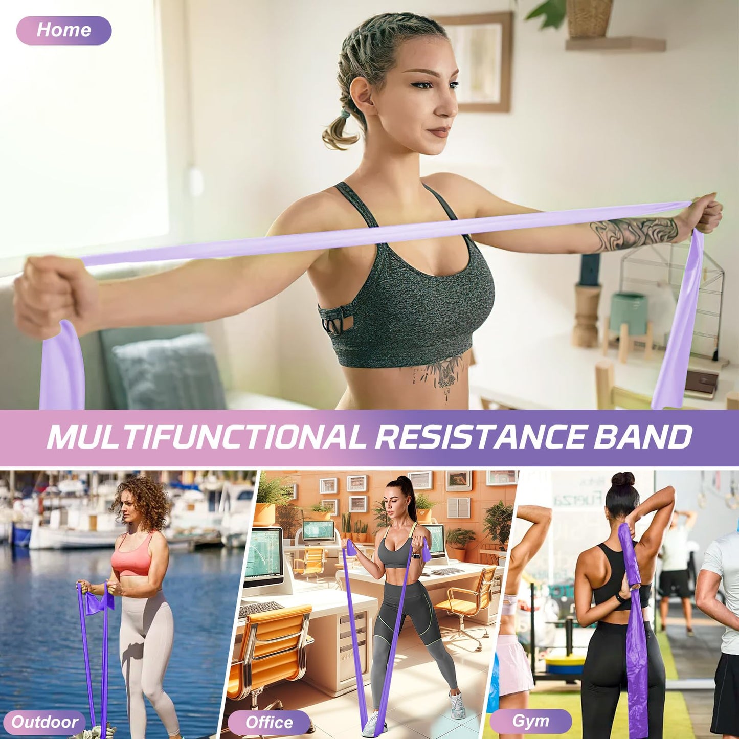 5 Pcs Resistance Bands, Professional Exercise Bands Elastic Stretch Bands for Fitness Yoga Pilates Stretching Strength Training, Workout Bands for Women and Men Home Gym