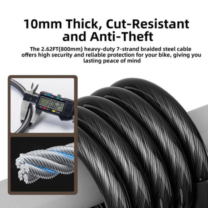 Venzio 2.62FT Bike Lock Cable, Heavy Duty 4-Digit Combination Lock, 10mm (3/8 inch) Self-Coiling Anti-Theft Security Cable for Bicycle, Scooter, Stroller, Fence, Gate, Grill, Outdoor Use