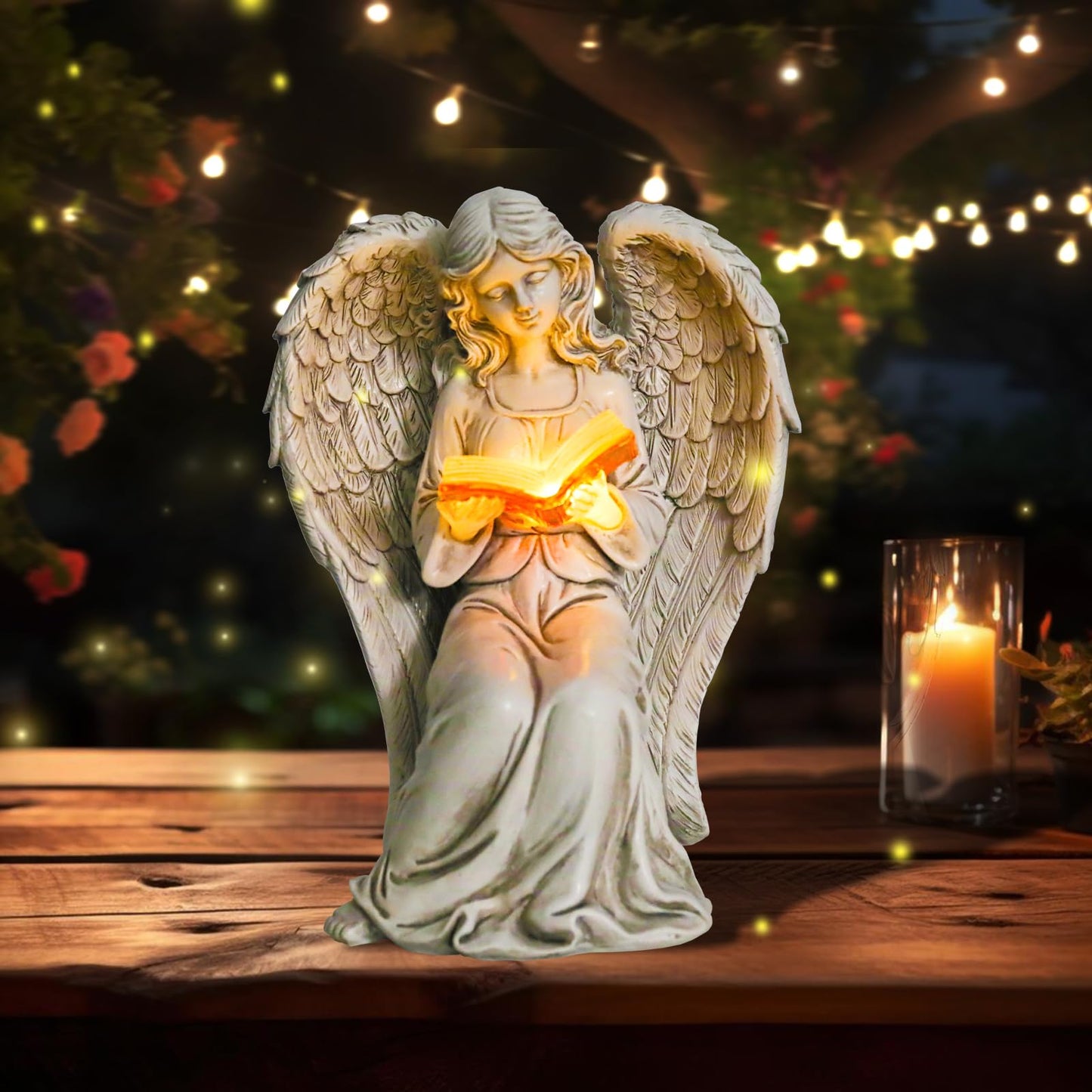 Angel Statue for Garden - 7.88 inches Guardian Solar Garden Statue, Gardening Gifts for Mom Grandma Lawn Ornaments Figurines for Outdoor Decor