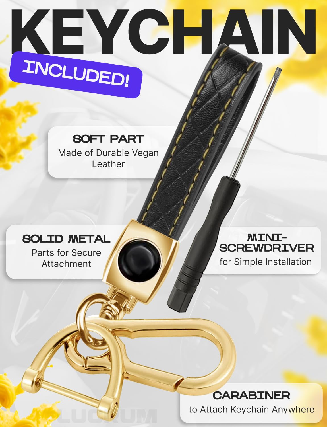 Lucrum Compatible with Tesla Card Key Holder & Leather Keychain - Model 3, S, Y, X, Cybertrack 2023-2024 TPU Accessories - Black