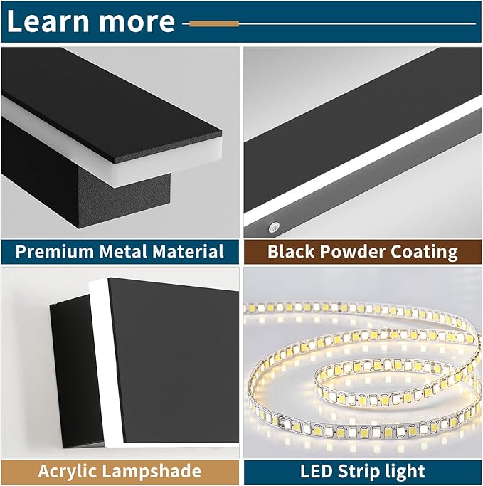 70.8inch Exterior Wall Light Fixture, 6000K Cold White, Modern Long Outdoor Wall Sconce, IP65 Waterproof, 60W, Black Minimalist Outside LED Strip Lights for Garage, Patio, Balcony, Fence