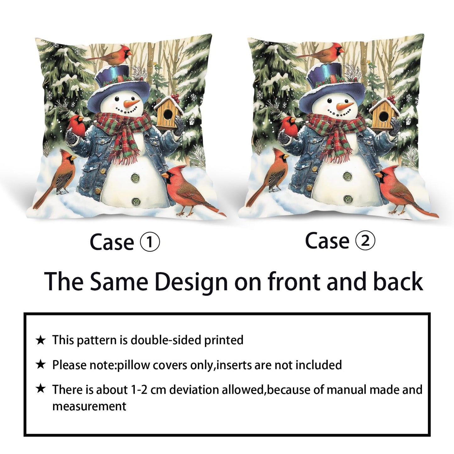 Barneova Christmas Pillow Covers 24x24 Inch Snowman Snowflake Decorative Outdoor Throw Pillow Covers Winter Pillow Cases Cotton Linen Cushion Covers for Couch Sofa Bed Home Winter Decor (Pack of 2)