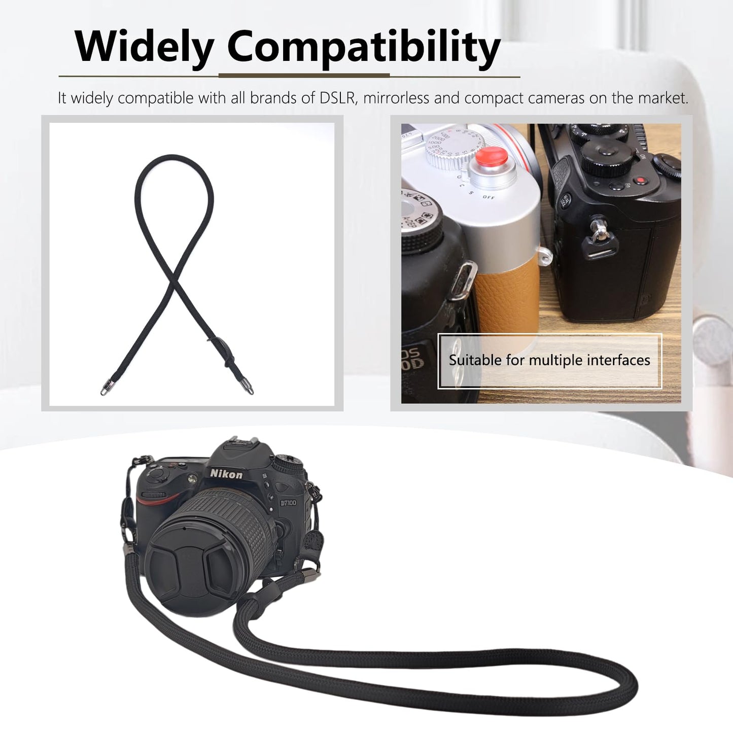 Aisnyho Universal Camera Shoulder Strap,Neck Camera Strap for Mirrorless DSLR SLR Camera,for Fuji X-M5 X100VI XT5 XT50 XT30 XT20 XT1 XT2 XT3 XT4, Black, One Size