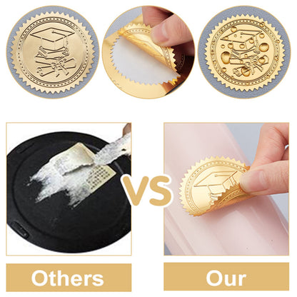 CRASPIRE 2 Inch Gold Embossed Envelope Seals Stickers Celebrating Excellence 100pcs Round Adhesive Gold Foil Seals Stickers Medal Decoration Label for Wedding Invitations Certification Corporate