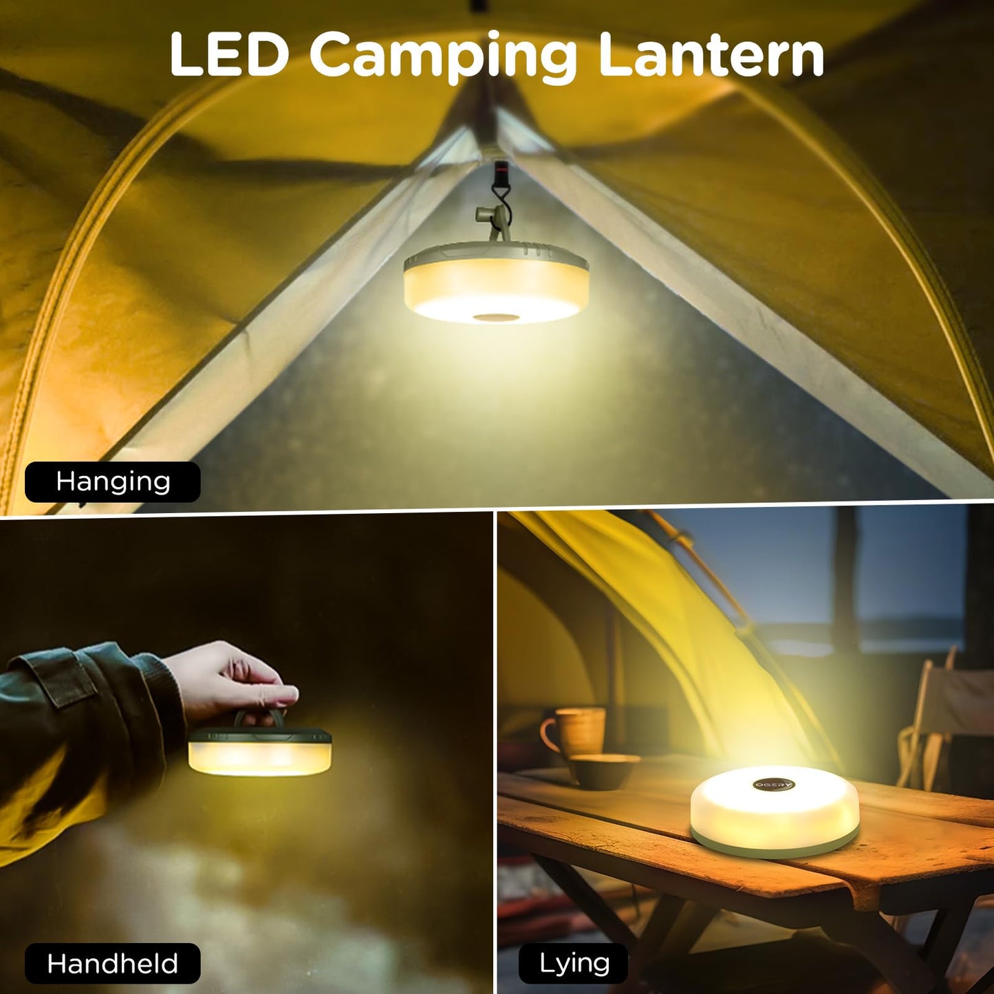 OGERY Camping String Lights, 4 in 1 Quick Storage 32.8FT Rechargeable Tent Lights String with 8 Lighting Modes, Hanging Waterproof Portable LED Lamp for Outdoor Patio Awning Garden Party Essentials