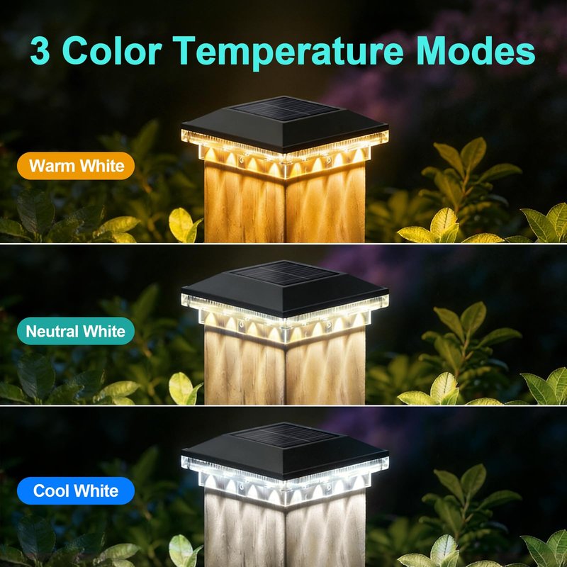 Brightever 4x4 Solar Post Cap Lights Outdoor with 3 Lighting Modes, 6-Pack Solar Powered Fence Post Lights Waterproof Fits Wooden/Vinyl Posts, Solar Deck Post Lights for Garden Patio Porch, Black