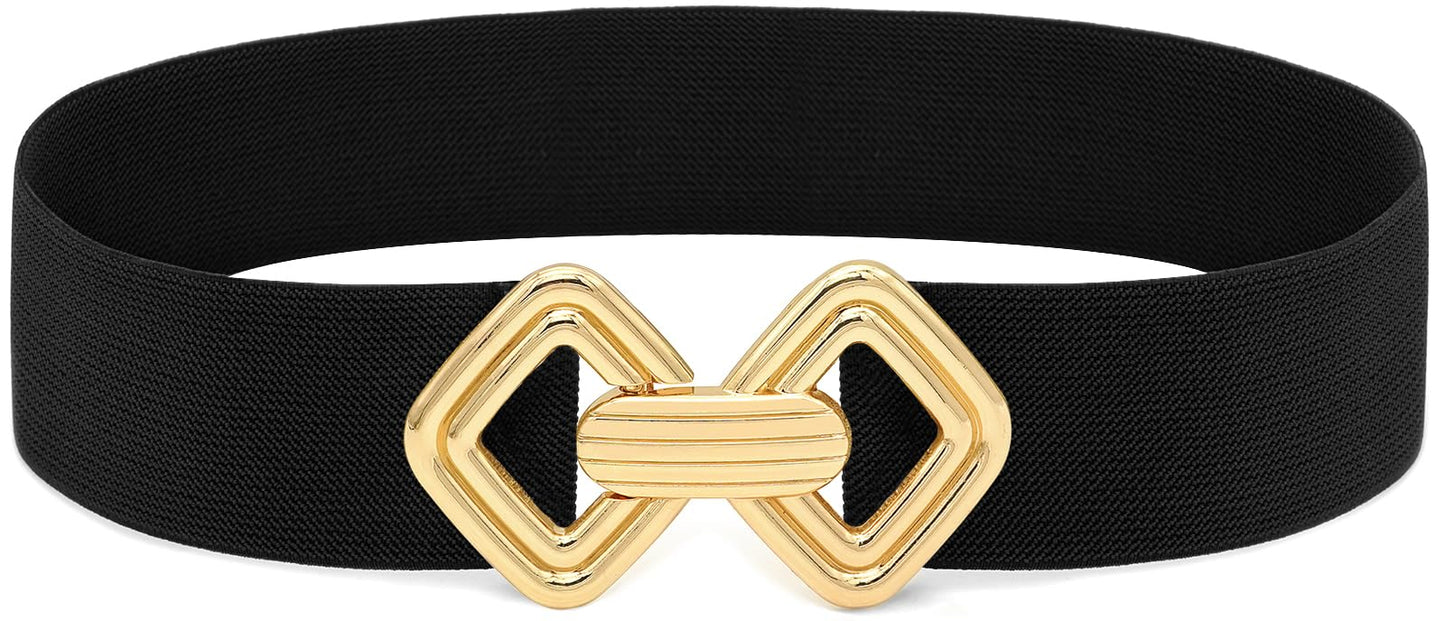 BAOKELAN Wide Elastic Waist Belts for Women Stretchy Skinny Belts with Gold Buckle for Dresses Black Gold 65cm/26in