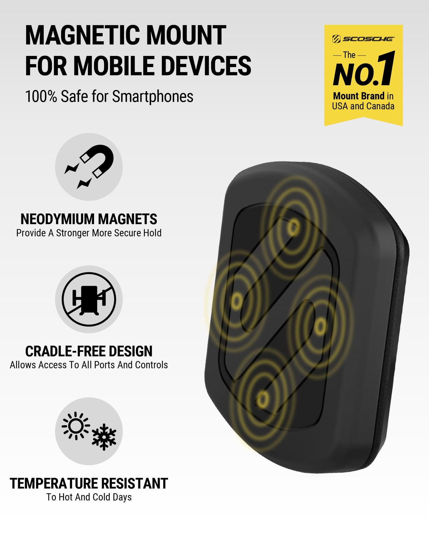 Scosche MAGWDM MagicMount Magnetic Car Phone Holder - Strong Magnet Mount for iPhone and Android - Secure Magnetic Cell Phone Mount for Window/Dash - Universal 360° Adjustable Mobile Cellphone Holder