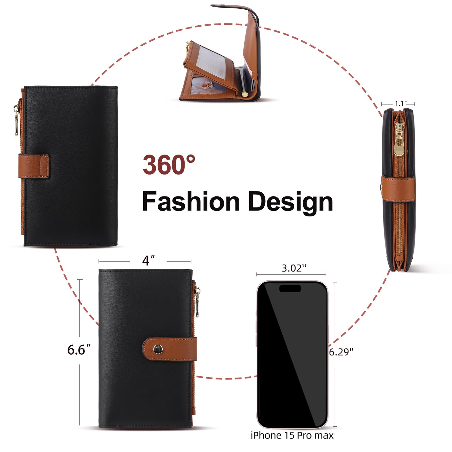 yiijay Wallet Women RFID Blocking Multi Cards Wallet Credit Card Holder for Women Large Capacity Lady Leather Trifold Travel Wallet with Pen Holder
