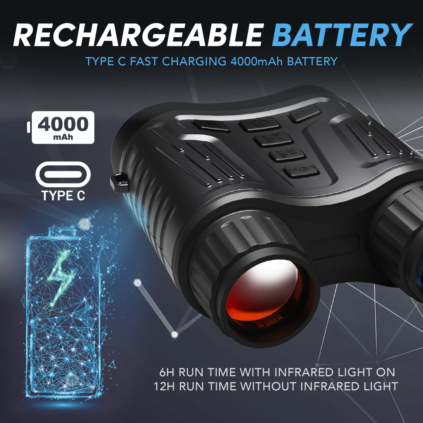 4K Night Vision Goggles, Rechargeable Night Vision Goggles, 3'' Digital Infrared Night Vision with 32GB Memory Card