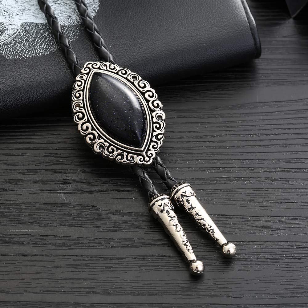 Bjesinmo Leather Bolo Tie with Black Olive Stone Pendant Western Neck Ties for Men Vintage Cowboy Necktie Turquoise American Style Fashion Accessories