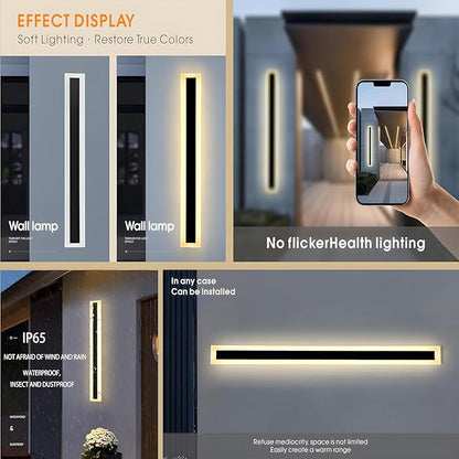 2Pack 59inch Long Outdoor Modern LED Wall Light,45W Waterproof IP65 Warm White 110V led Wall Mount Lighting Fixture Rectangular Black Wall Lights Elegant Frosted White Acrylic Anti Rust