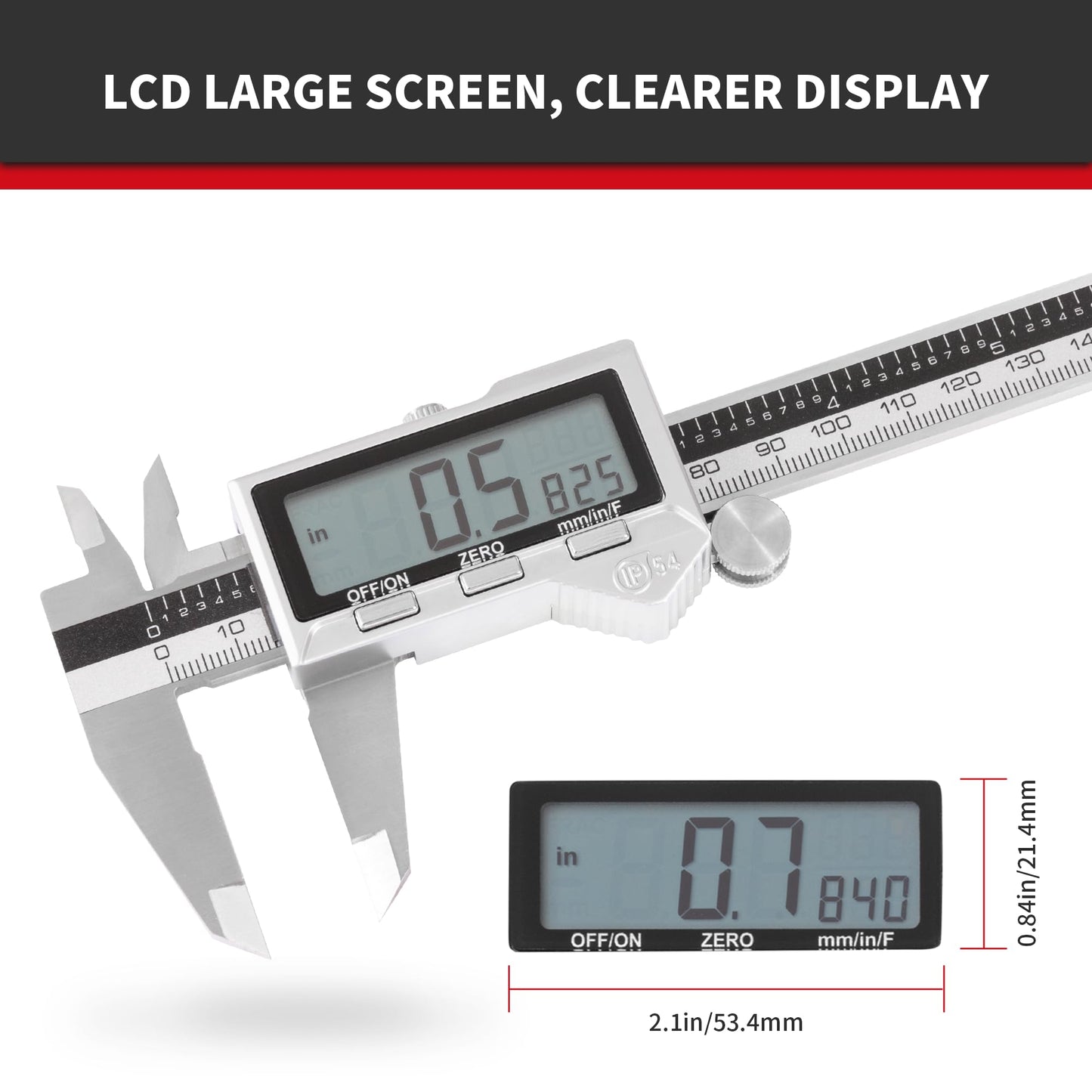 6 inch Stainless Steel Digital Caliper (IP54) & Stainless Steel Rule Set, Easy Switch from Inch/Metric/Fraction, Splash-Proof Protection with Large LCD Display – DIY/Household