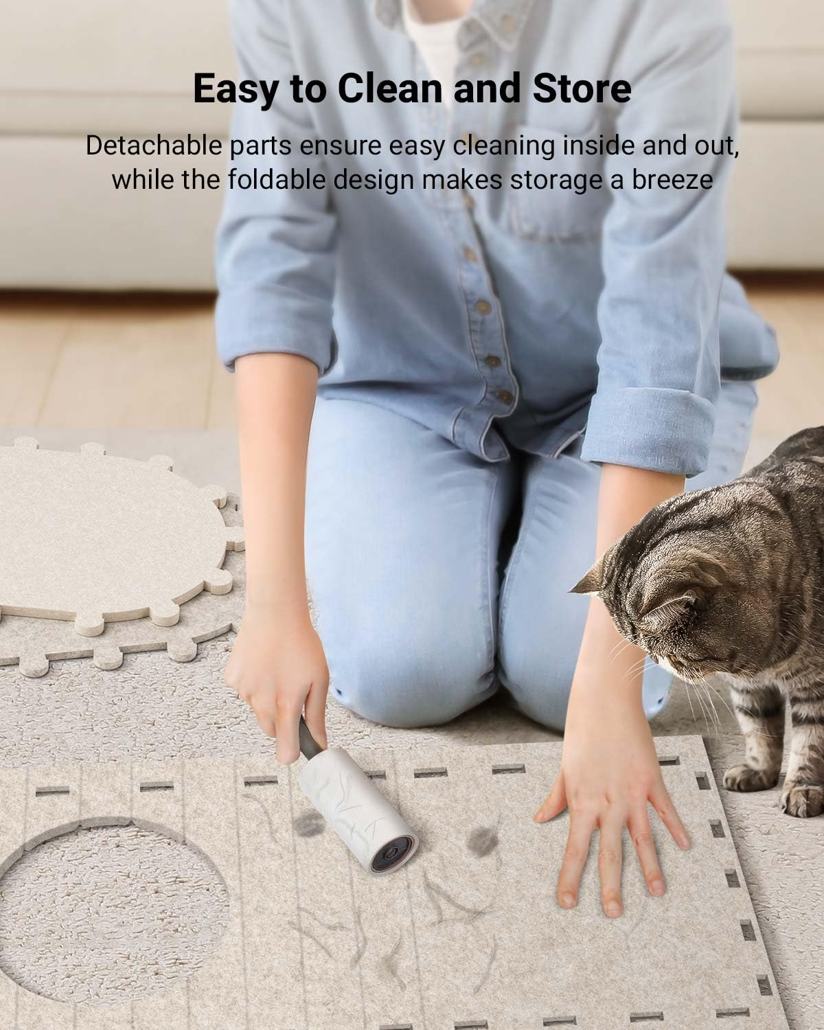 DownyPaws Cat House for Indoor Cats, Cat Bed Cave for Multiple & Large Cats Up to 22 Lbs, Scratch Resistant Peekaboo Cat Caves, Foldable Cat Tunnel Enclosed Bed, PeekaPurr, Cream