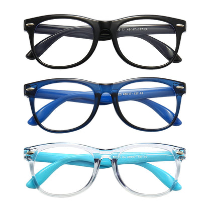 FANNYGO 3 Pack kids Blue Light Blocking Glasses For Girls And Boys Computer Blue Light Blocking Glasses For Age 3-9 (Black + Dark blue + Light blue)