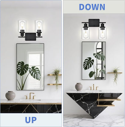 2-Light Bathroom Light Fixtures,Modern Black Bathroom Vanity Light,Bathroom Lighting Fixtures Over Mirror,Black Wall Lamp for Bedroom,Wall Lights for Living Room,Hallway